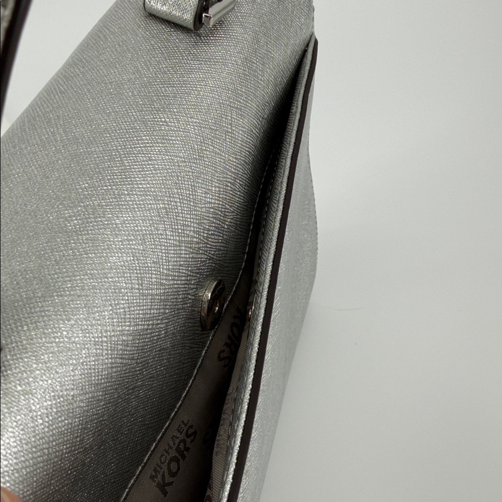 Michael Kors Silver Leather Small Ava Crystals Embellished Top Handle Bag Rare - Picture 4 of 12